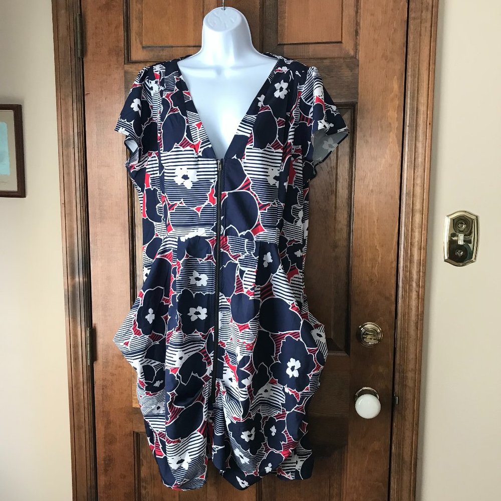 City Chic Navy Blue with Red and White Dress w/Pockets 18W